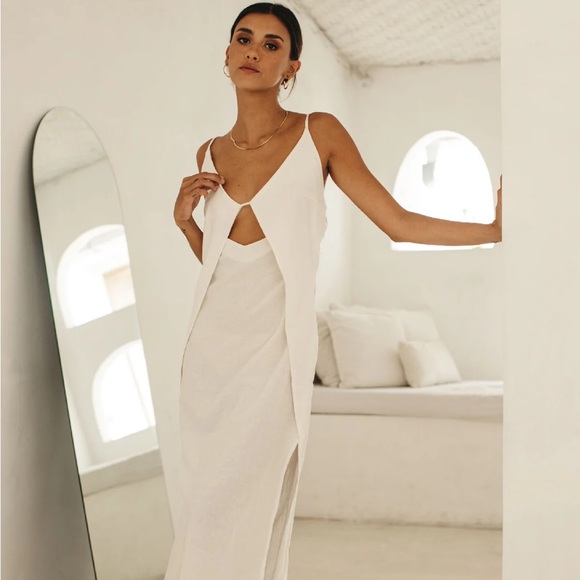 Linen Cut Out Midi Dress PRLA Size XS - Picture 5 of 5